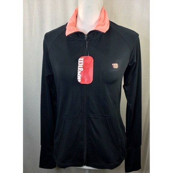 NWT Wilson Black Zip Workout Jacket Woman's Size S Coral Salmon Collar New - Picture 1 of 7